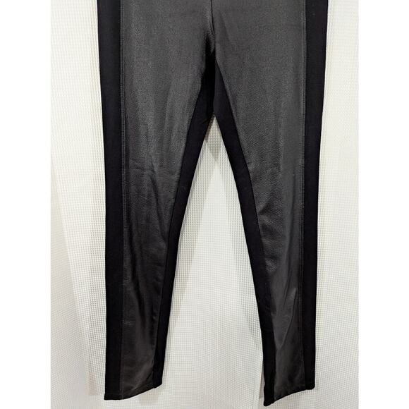 BCBGMAXAZRIA! ULTRA STRETCH BLACK W/FAUX LEATHER INSET, LUXE LEGGINGS! SZ M - Picture 4 of 11